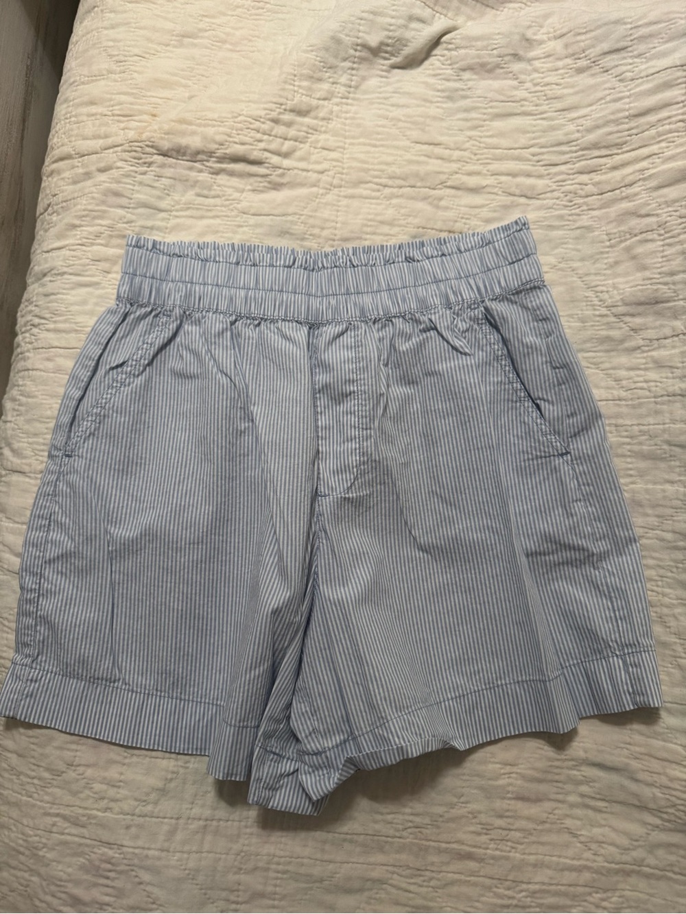 aerie Light Blue Pinstripe Elastic-Waist Boxer Style Shorts